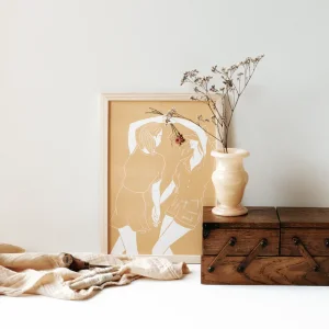 Linogravure brodée danse