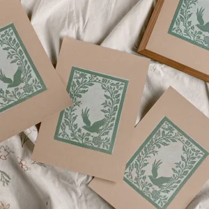 Linogravure oiseau fleuri Art Nouveau