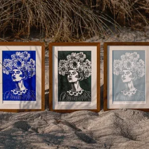 Linogravure couronne de fleurs